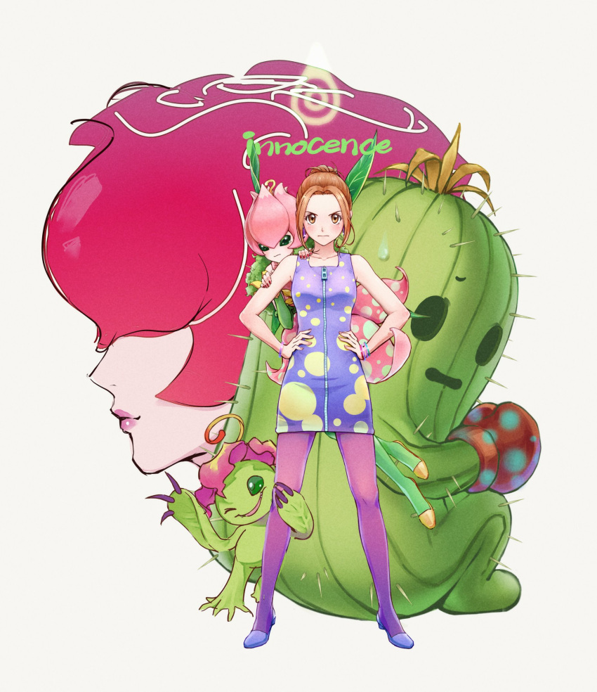 3girls, bare_shoulders, breasts, brown_hair, cactus, digimon, digimon_adventure, digimon_adventure:_last_evolution_kizuna