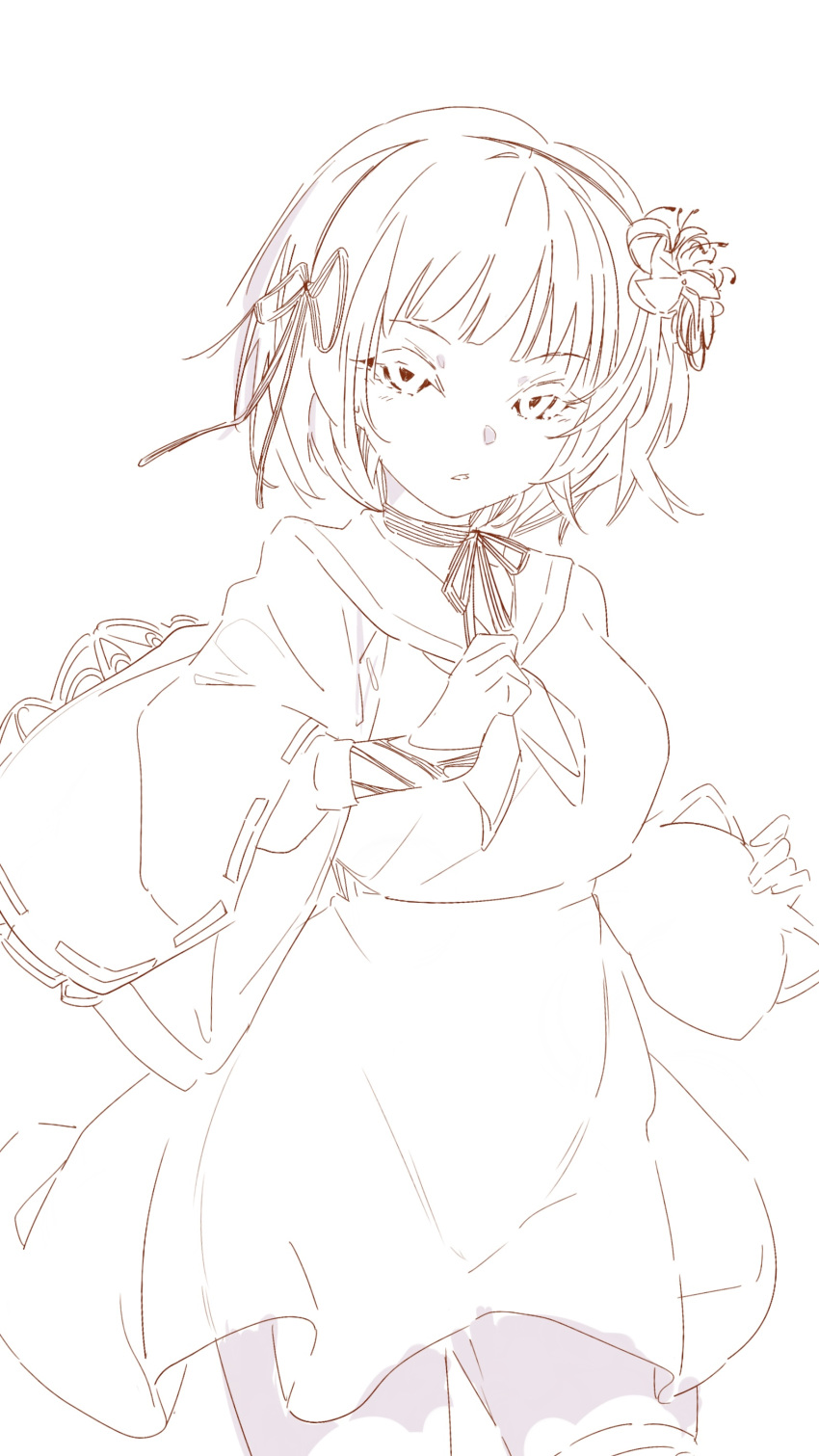 1girl, absurdres, assault_lily, bow_hairband, breasts, capelet, commentary_request, cowboy_shot