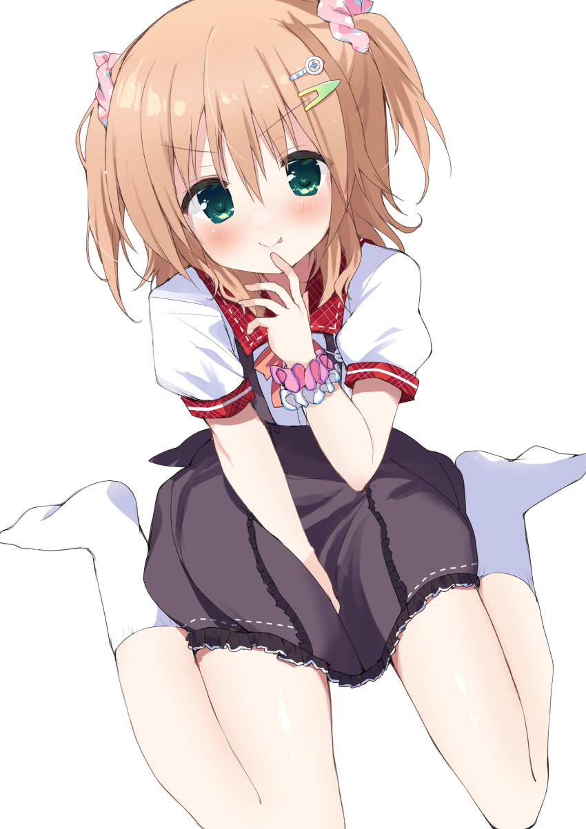 >:), 1girl, :p, absurdres, between_legs, black_skirt, blunt_bangs, blush