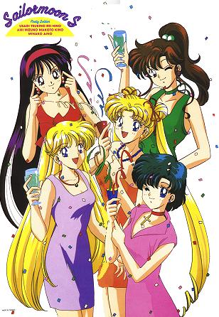 aino_minako, bishoujo_senshi_sailor_moon, confetti, cross_necklace, dress, drinks, happy, hino_rei