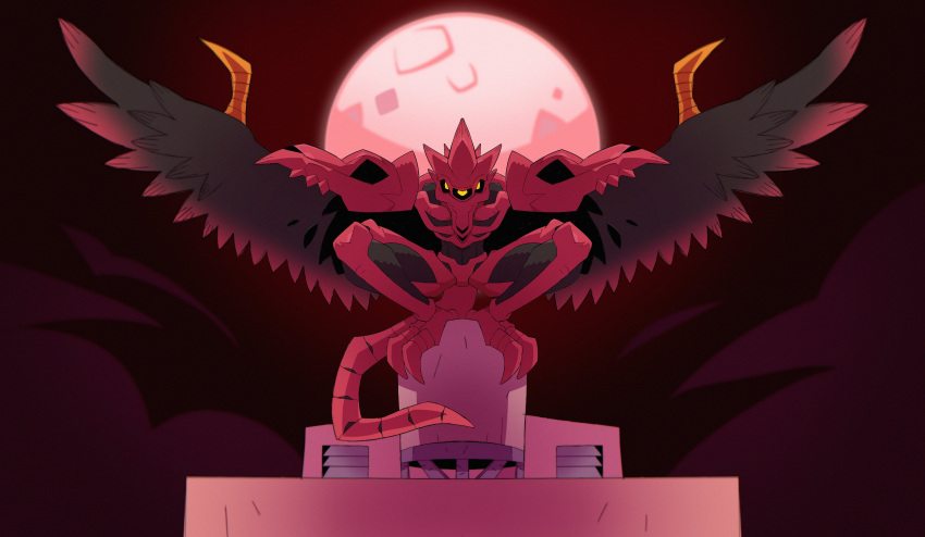 absurdres, bird, black_feathers, commission, digimon, digimon_(creature), feathered_wings, feathers