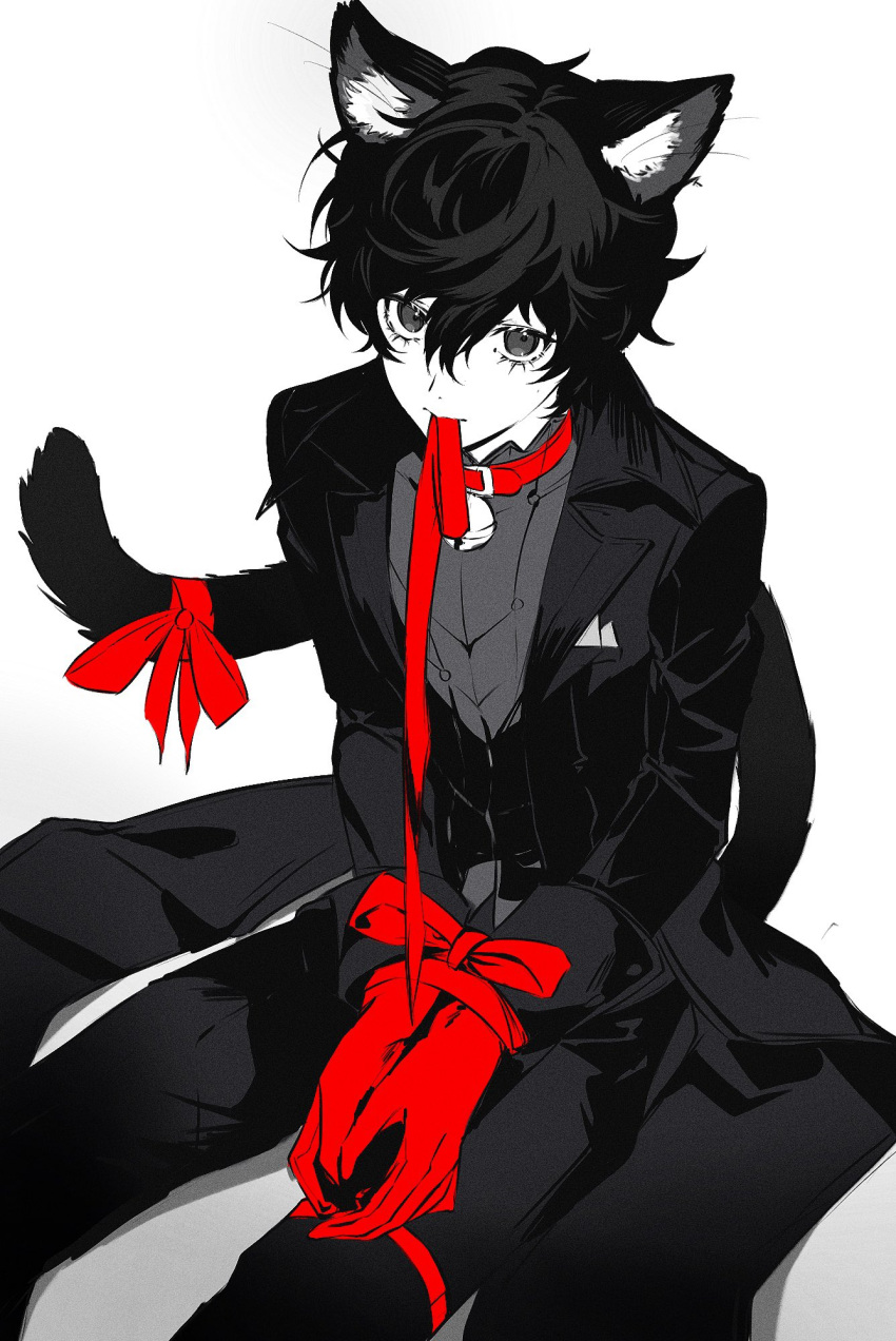 1boy, animal_ear_fluff, animal_ears, bell, black_hair, black_pants, black_suit, cat_boy