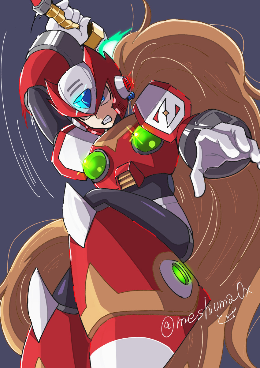 1boy, absurdres, armor, blonde_hair, blue_eyes, chest_jewel, energy_sword, forehead_jewel