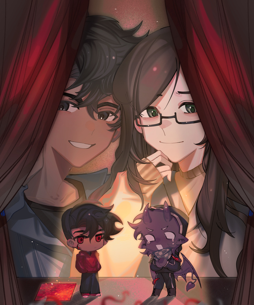 4boys, absurdres, animification, badboyhalo, black_hair, black_skin, blood_vines, brown_hair