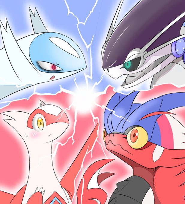 black_sclera, blue_background, blush, colored_sclera, colored_skin, cyborg, dragon, no_humans