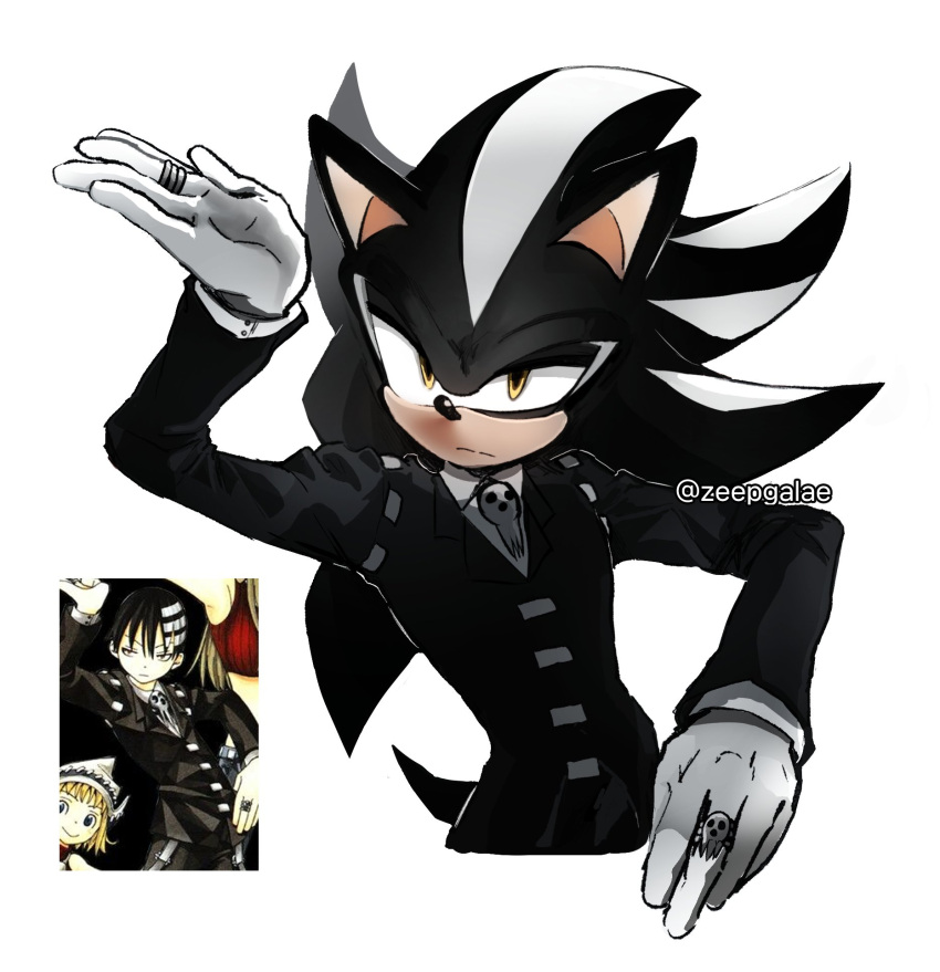 1boy, alternate_color, alternate_eye_color, animal_ears, animal_nose, arm_up, closed_mouth, commentary_request