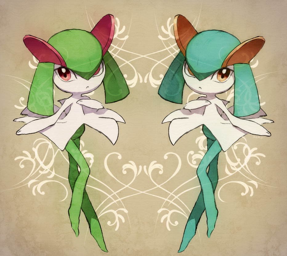 alternate_color, blue_hair, blue_skin, colored_skin, green_hair, green_skin, horns, kirlia