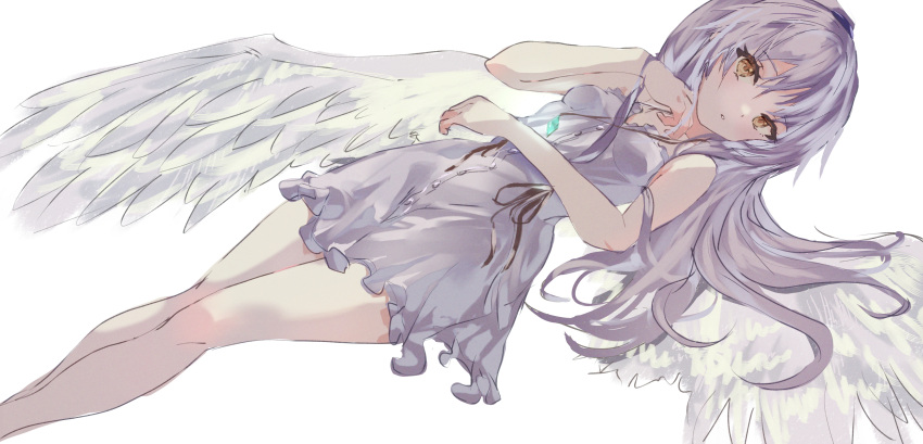1girl, absurdres, angel, angel_beats!, angel_wings, bare_arms, blush, breasts
