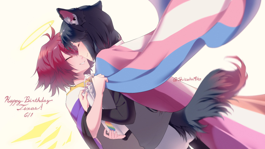 2girls, absurdres, angel, animal_ear_fluff, animal_ear_piercing, animal_ears, arknights, bag