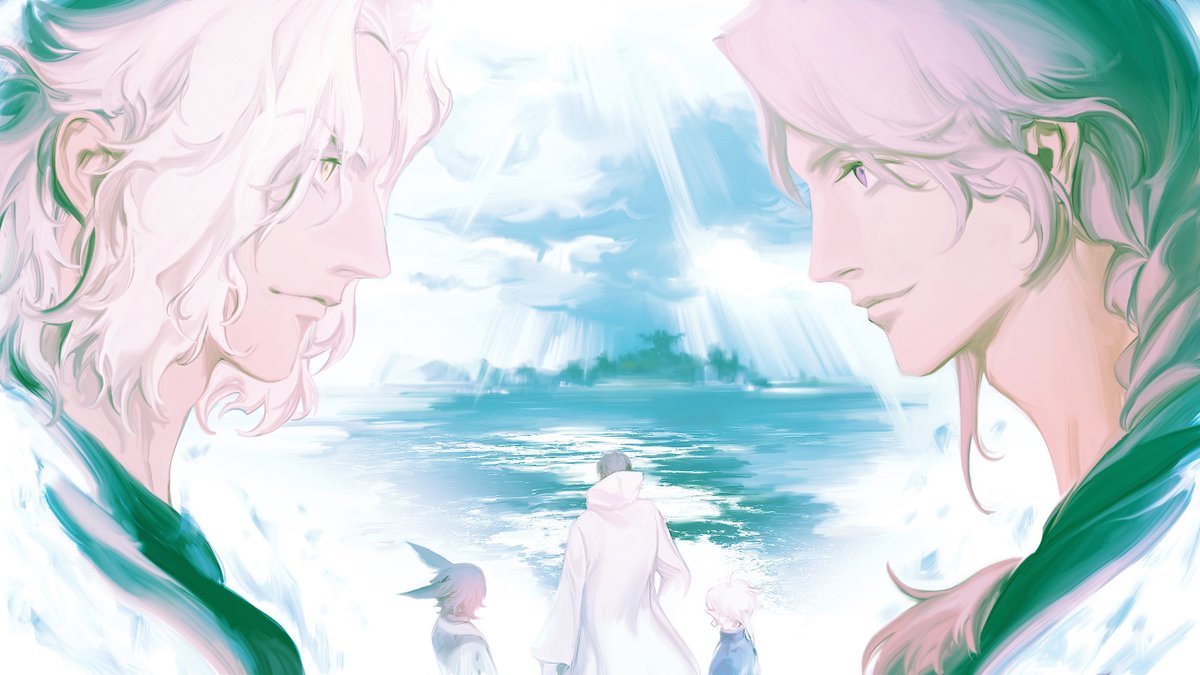 4boys, adventurer_(ff14), alphinaud_leveilleur, blue_sky, braid, clouds, commentary, day