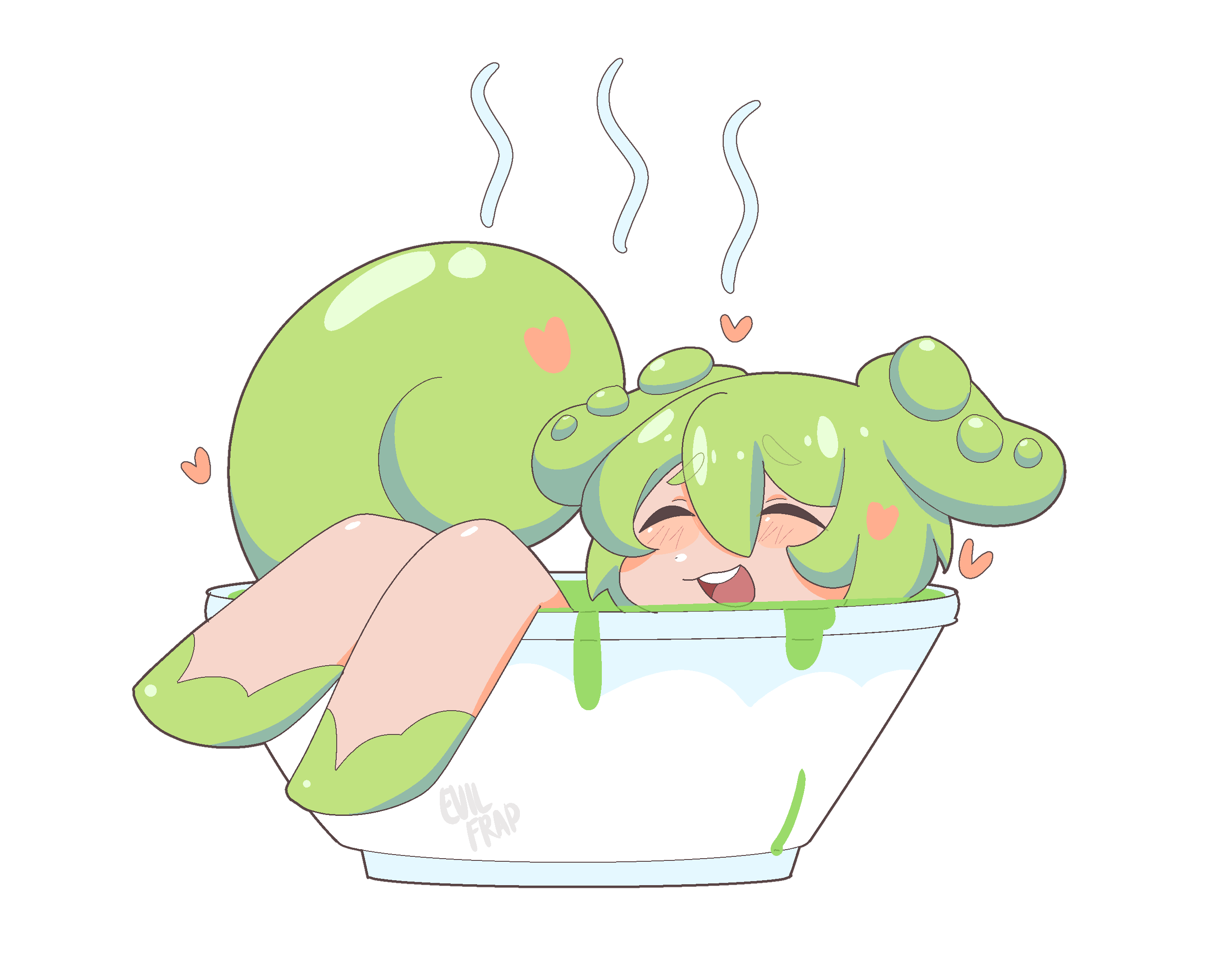 1girl, artist_name, bowl, chibi, closed_eyes, commentary, evilfrap, food