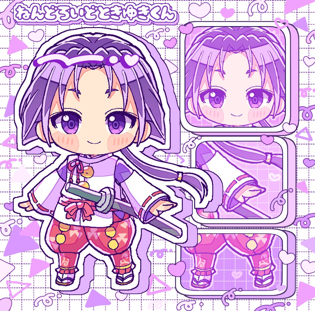1boy, black_hair, blush, border, bow, chibi, chibi_only, full_body