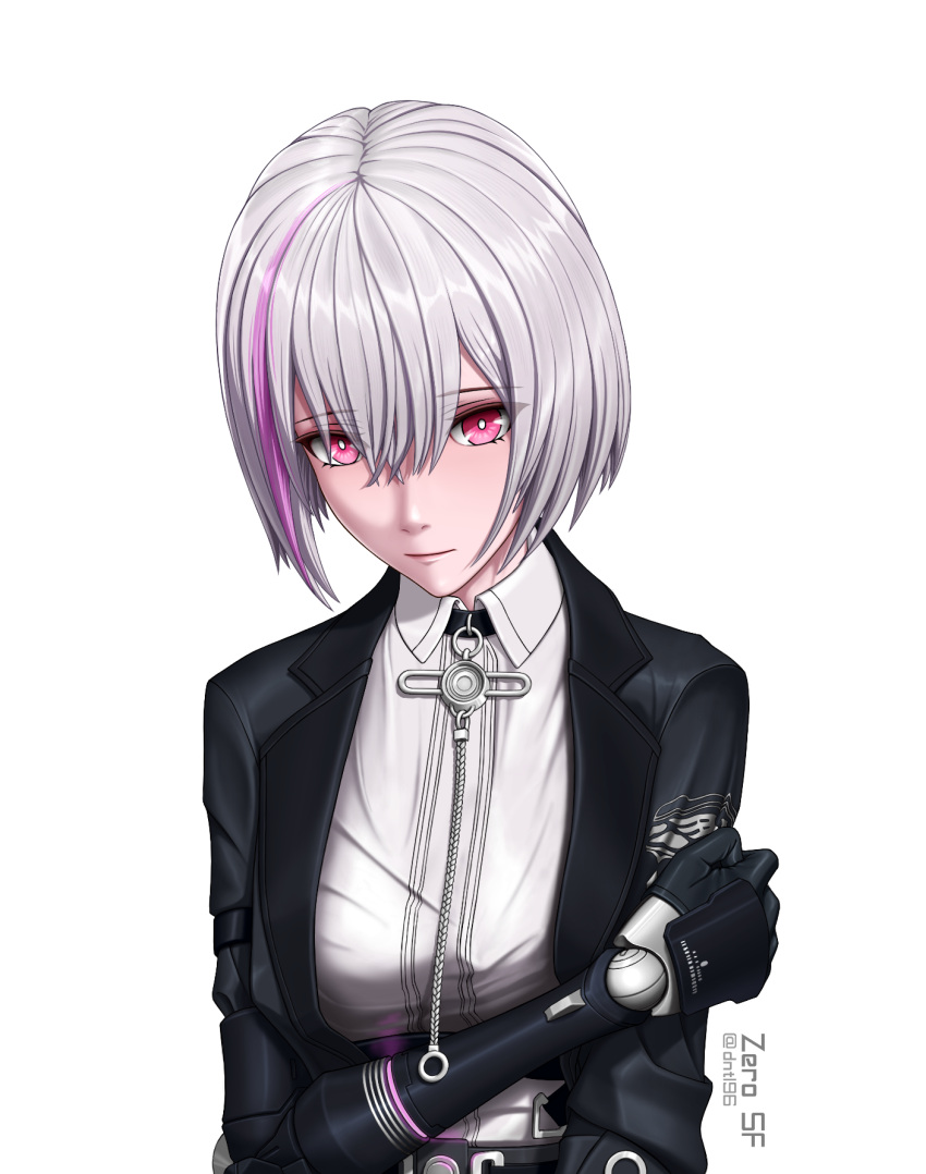 1girl, birthday, black_jacket, bright_pupils, closed_mouth, collared_shirt, commentary, english_commentary