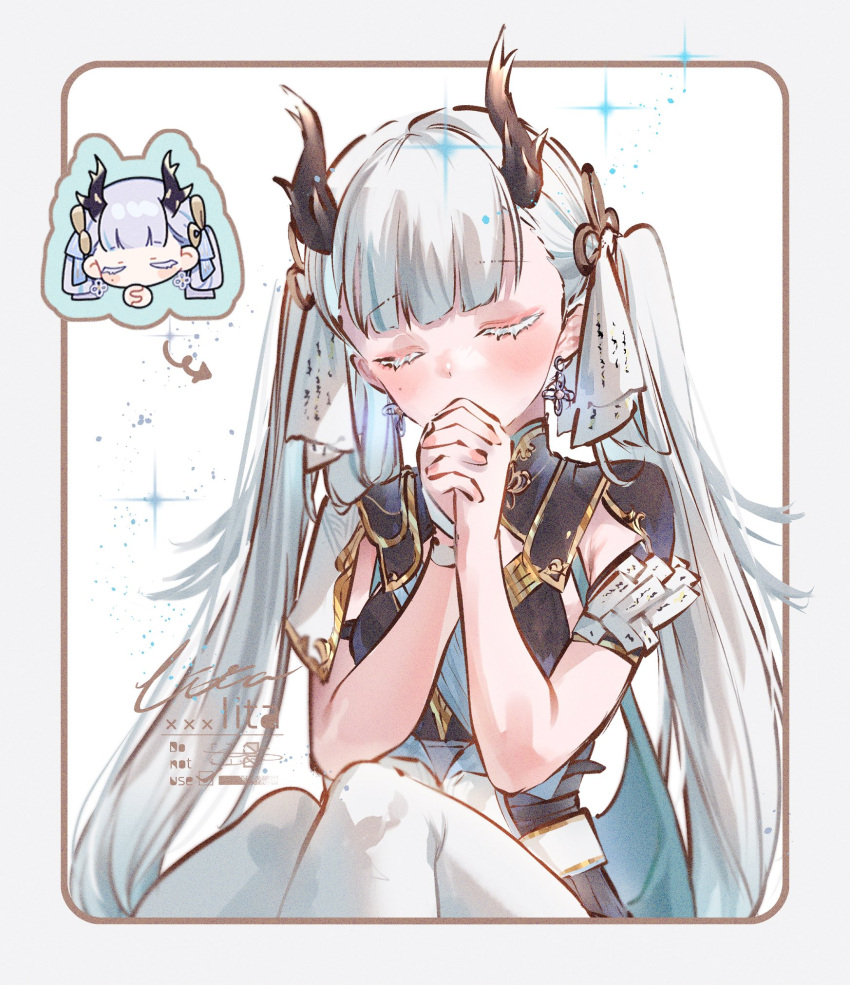 1girl, closed_eyes, ear_ornament, earrings, highres, horns, jewelry, jinhsi_(wuthering_waves)