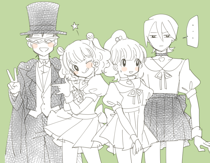 ..., 2boys, 2girls, bishoujo_senshi_sailor_moon, blush_stickers, cape, choker, cosplay