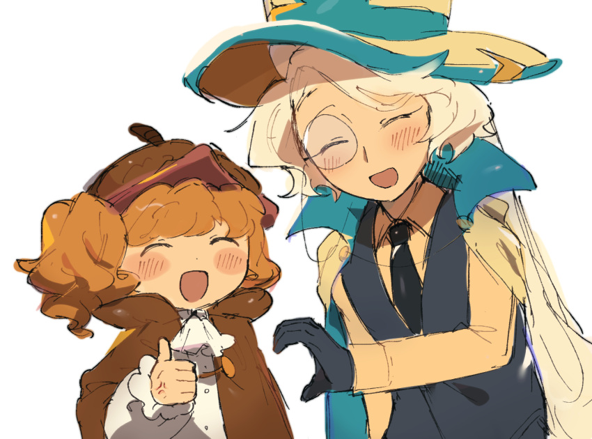 1girl, 1other, :d, ^_^, age_difference, akibevillage, anger_vein, ascot
