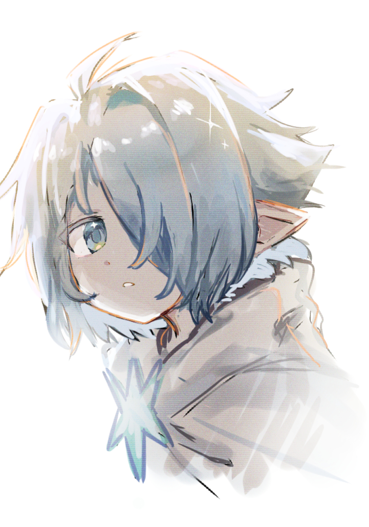 1boy, ahoge, androgynous, asymmetrical_bangs, blue_hair, cookie_run, cropped_torso, feathered_hair