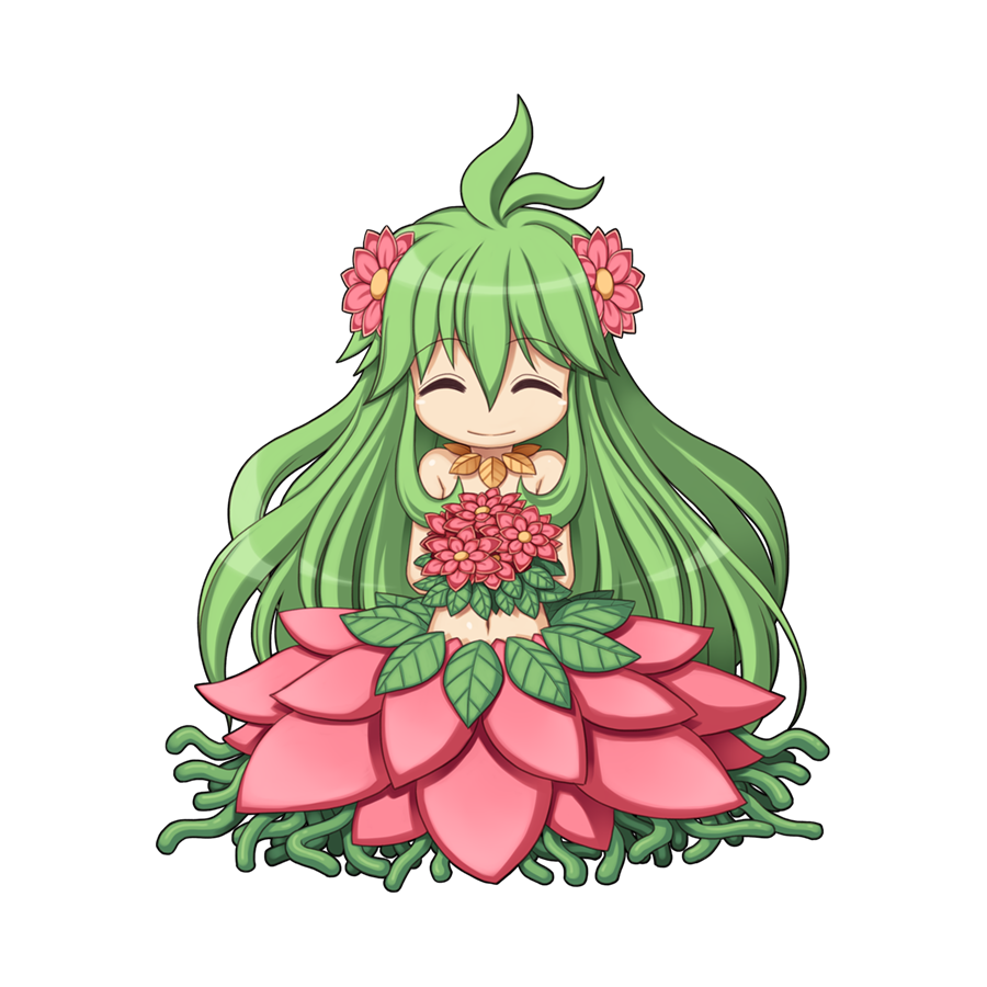1girl, alraune, antenna_hair, bouquet, chibi, chibi_only, closed_eyes, closed_mouth