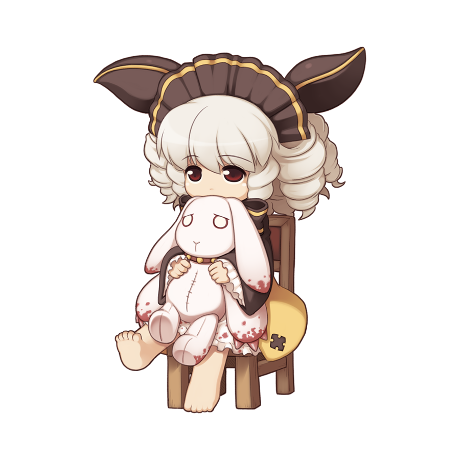 1girl, barefoot, blood, chair, chibi, chibi_only, drill_hair, full_body