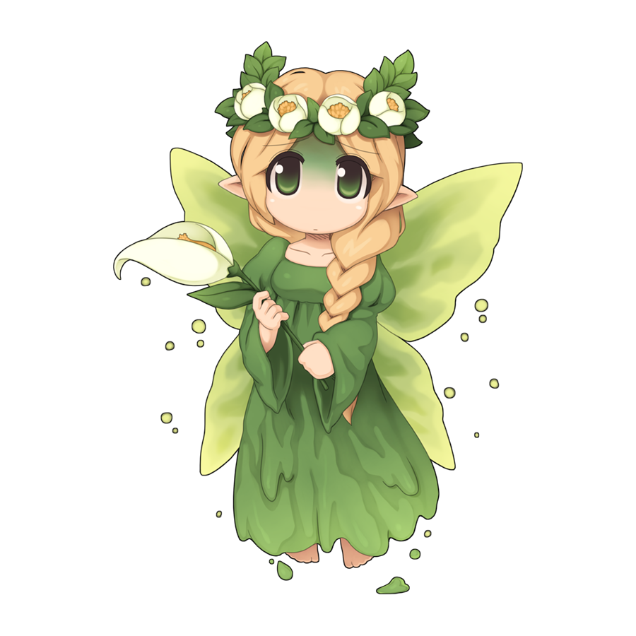 1girl, blonde_hair, braid, butterfly_wings, chibi, chibi_only, closed_mouth, dress