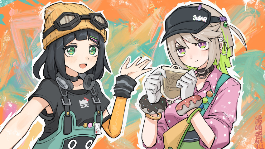 2girls, absurdres, apron, bags_under_eyes, bangboo_(zenless_zone_zero), black_choker, black_hair, black_shirt