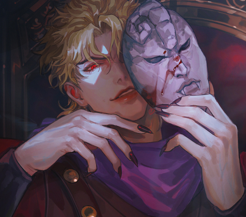 1boy, black_nails, blonde_hair, blood, bustersiri, dio_brando, fingernails, glowing