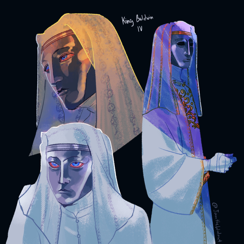 1boy, blue_eyes, grey_mask, highres, iamthe-walnut, king_baldwin_iv, kingdom_of_heaven, long_sleeves