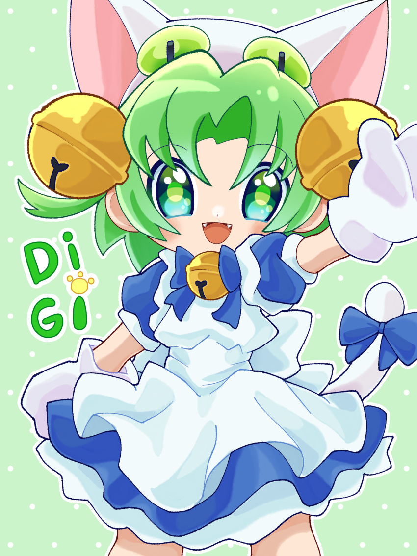 1girl, animal_ears, animal_hat, apron, bell, bow, cat_ears, cat_hat