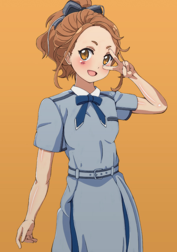 1girl, 22/7, :d, blue_bow, blue_bowtie, blue_dress, blush, bow