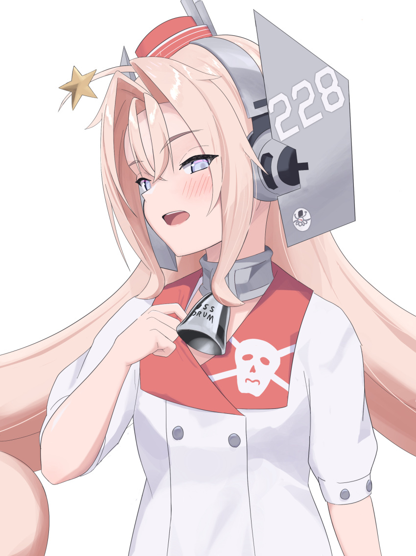 1girl, absurdres, bell, coat, collar, drum_(kancolle), garrison_cap, grey_eyes