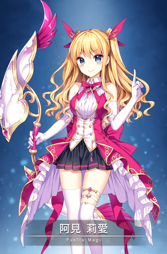 1girl, ami_ria, asymmetrical_legwear, back_bow, bare_shoulders, black_skirt, blonde_hair, blouse