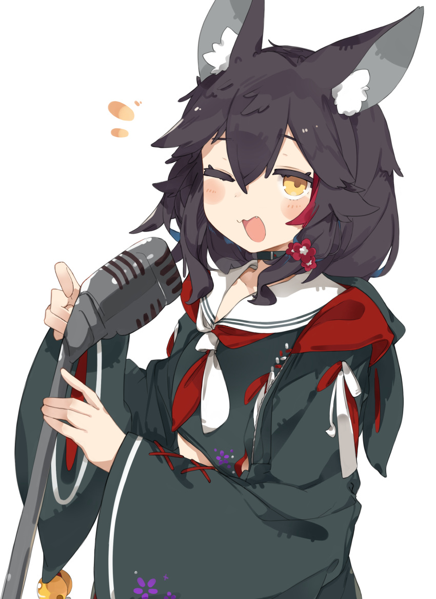 1girl, :3, :d, absurdres, animal_ear_fluff, animal_ears, black_choker, black_hair