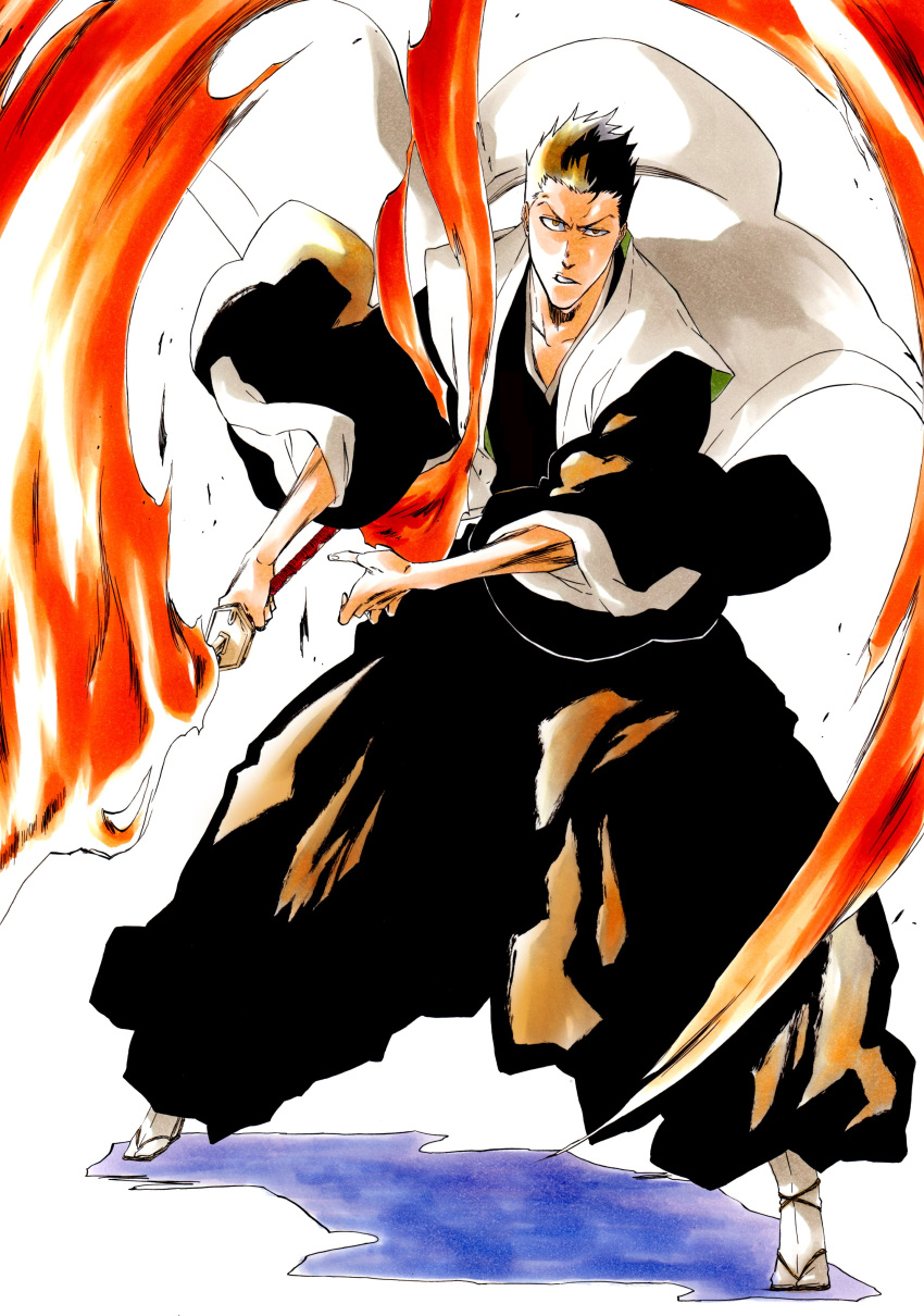 1boy, absurdres, aged_down, black_hair, black_hakama, black_kimono, bleach, bleach:_sennen_kessen-hen