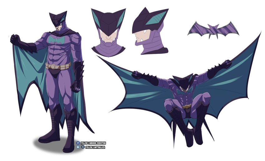 1boy, animal_ears, animal_helmet, animal_print, bat_print, batman, batman_(series), belt
