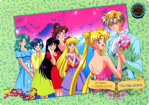 aino_minako, bishoujo_senshi_sailor_moon, card, dance, dress, formal, hino_rei, kaiou_michiru, kino_makoto, mizuno_ami, ten'ou_haruka, tsukino_usagi, waltz_(dance)