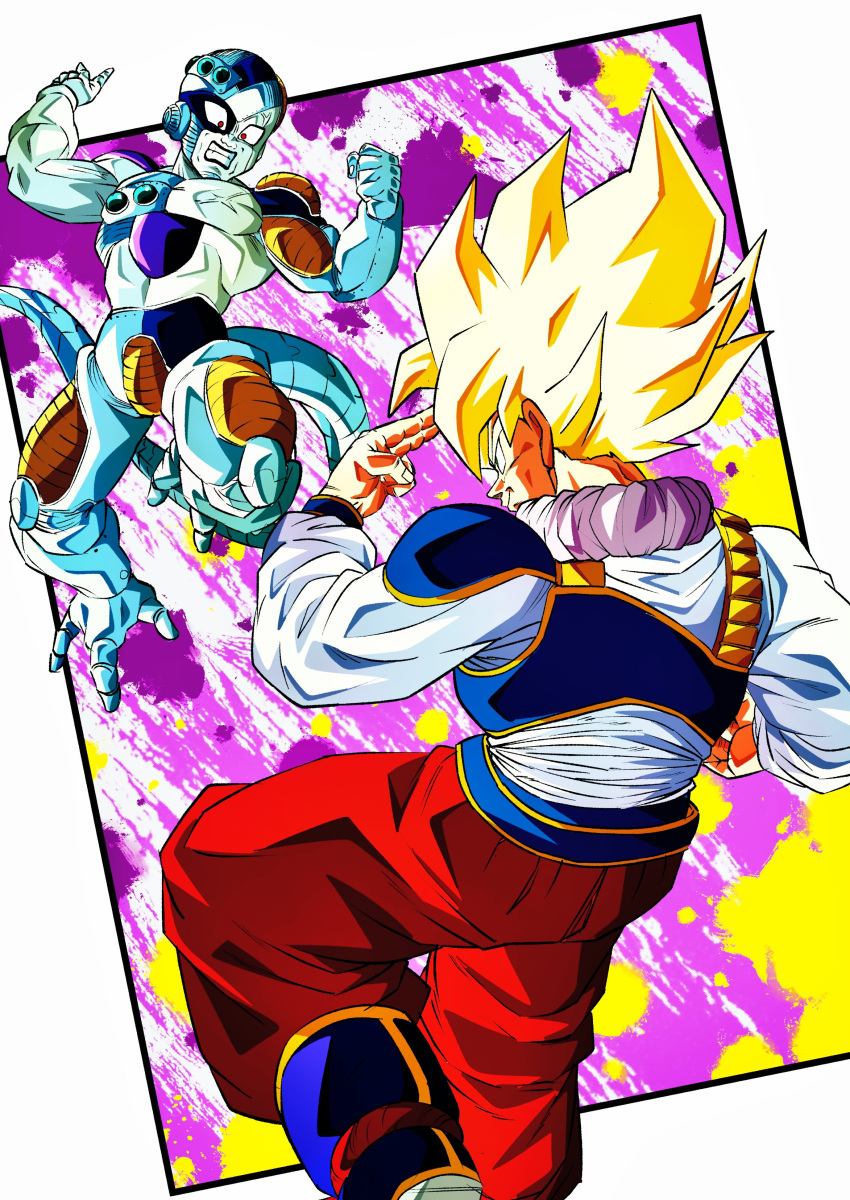 2boys, absurdres, alien, anger_vein, armor, blonde_hair, boots, clenched_teeth
