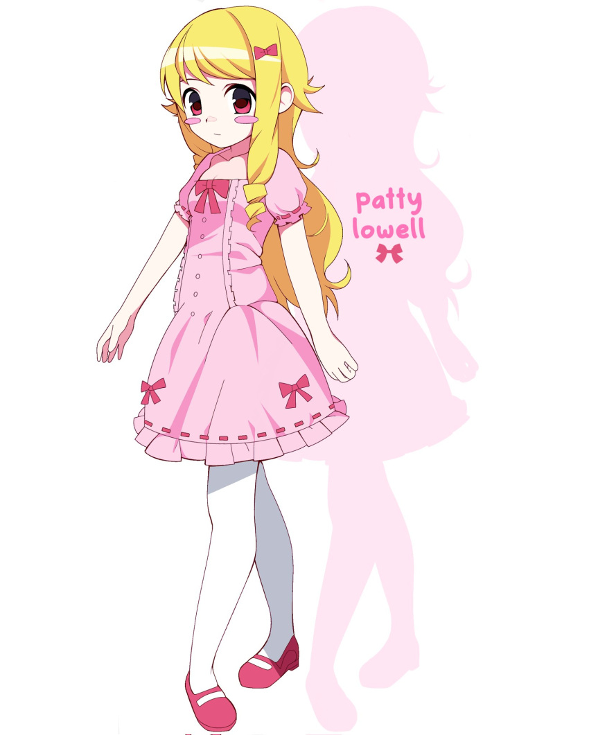 1girl, blonde_hair, blush_stickers, bow, character_name, commentary, devil_may_cry_(series), devil_may_cry_5