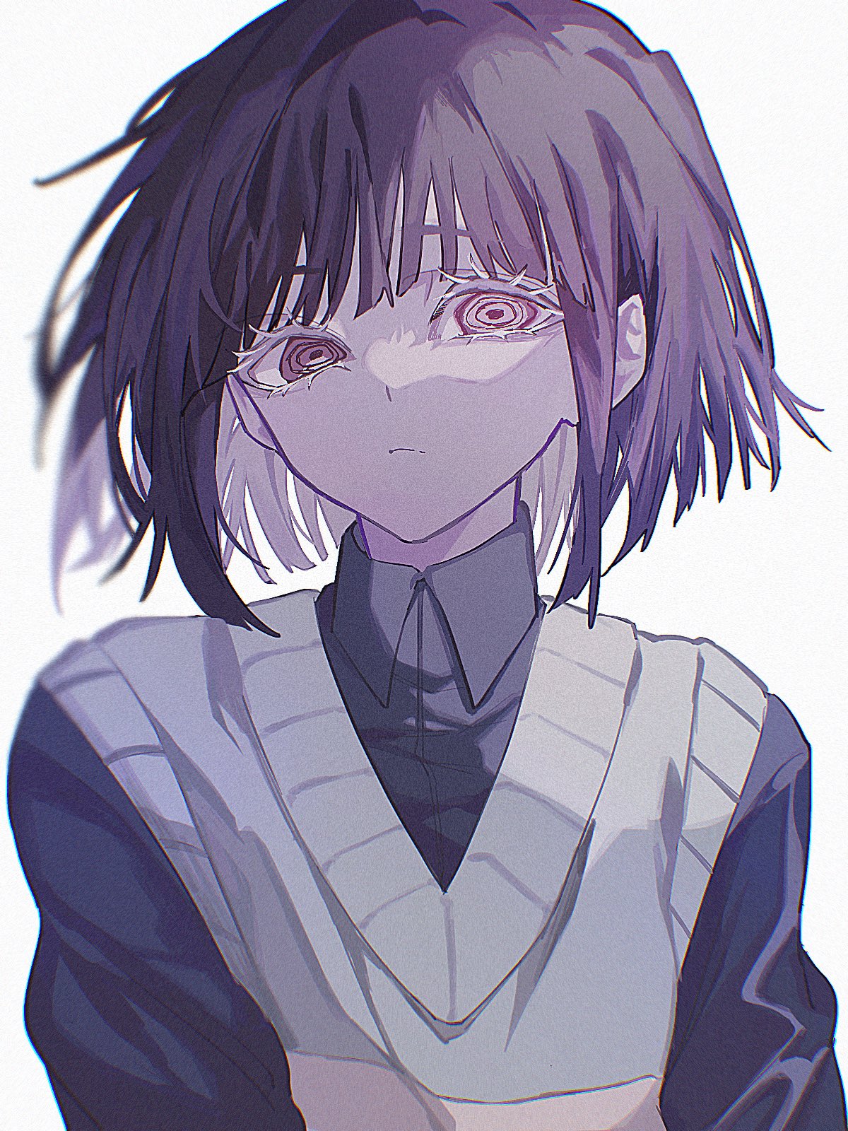 1other, arms_at_sides, black_shirt, brown_hair, chara_(undertale), closed_mouth, collared_shirt, colored_eyelashes