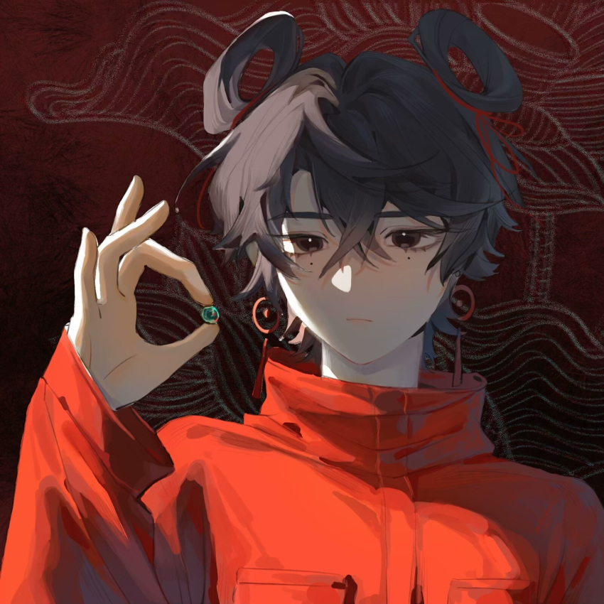 1girl, black_eyes, black_hair, chinese_commentary, closed_mouth, commentary_request, earrings, expressionless