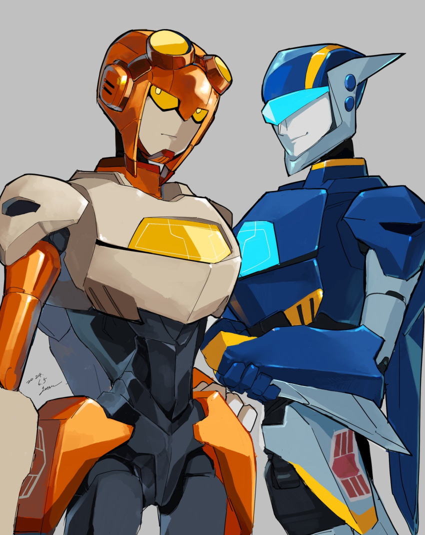 2boys, aerialbot, assault_visor, colored_sclera, goggles, helmet, highres, humanoid_robot