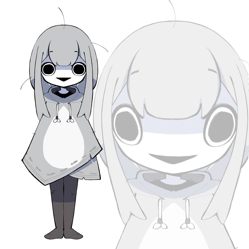 1girl, black_eyes, black_mouth, black_pantyhose, commentary, english_commentary, full_body, grey_eyes
