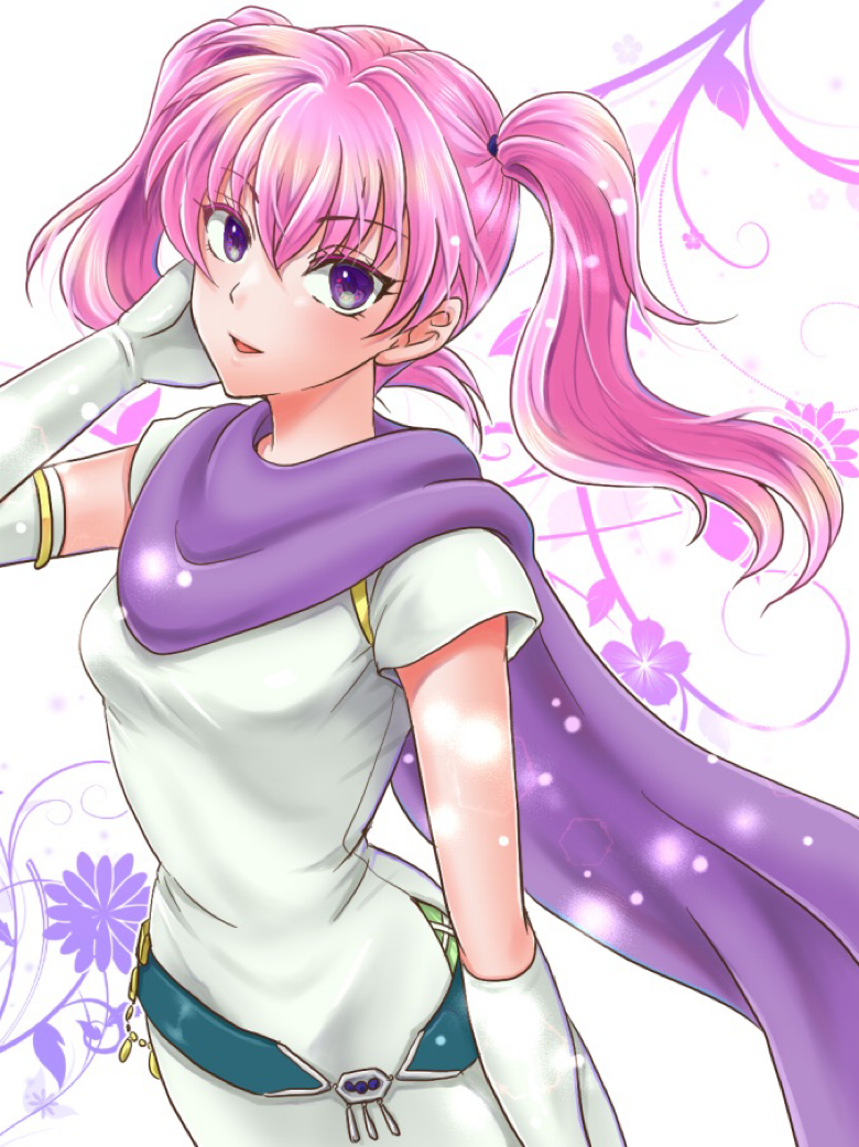 1girl, :d, dress, elbow_gloves, fire_emblem, fire_emblem:_the_blazing_blade, gloves, hair_between_eyes