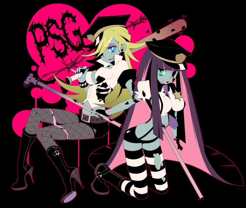 8055, fishnet_pantyhose, fishnets, heterochromia, multiple_girls, panty_&amp;_stocking_with_garterbelt, panty_(character), panty_(psg)