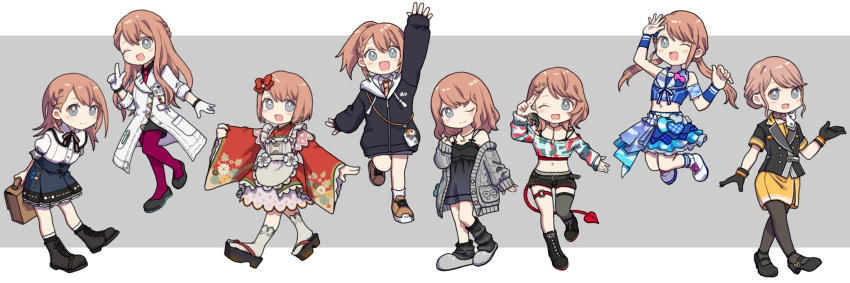 1girl, ;d, animal_charm, ankle_boots, ankle_socks, ano_hi_no_yume_no_kanata_mukou_e_(project_sekai), apron, arm_at_side