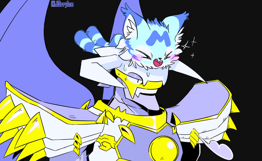 >_<, armor, blue_fur, blush_stickers, body_fur, digimon, digimon_(creature), dragon