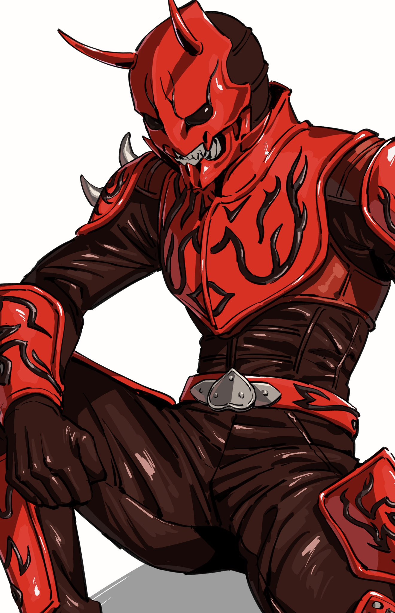 1boy, bodysuit, demon, highres, horns, kamen_rider, kamen_rider_den-o_(series), male_focus