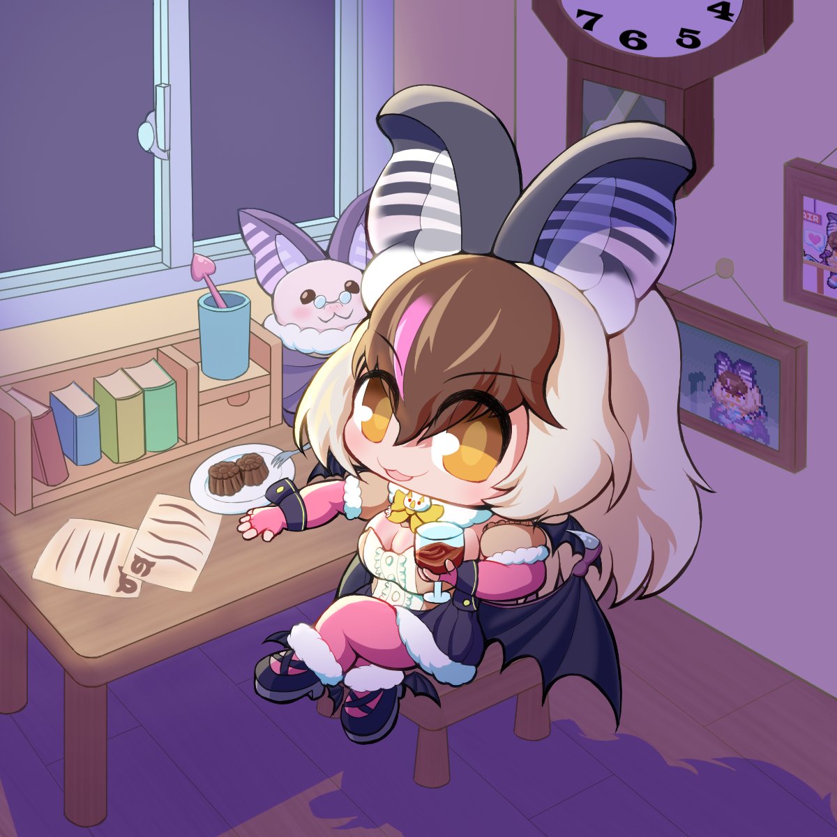 1girl, animal_ears, bat_(animal), bat_ears, bat_girl, bat_wings, brown_eyes, brown_hair