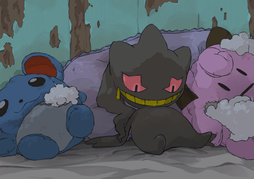 aomon_(yuuji7604), banette, clefairy, colored_sclera, dirty, gold_teeth, grin, highres