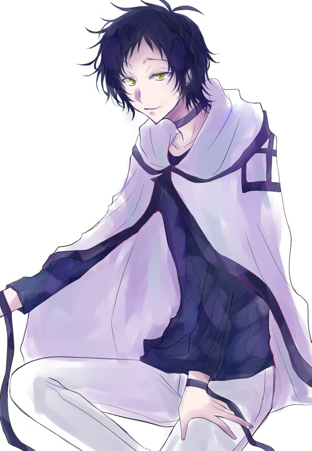 1boy, antenna_hair, black_hair, black_shirt, bracelet, cape, choker, jewelry