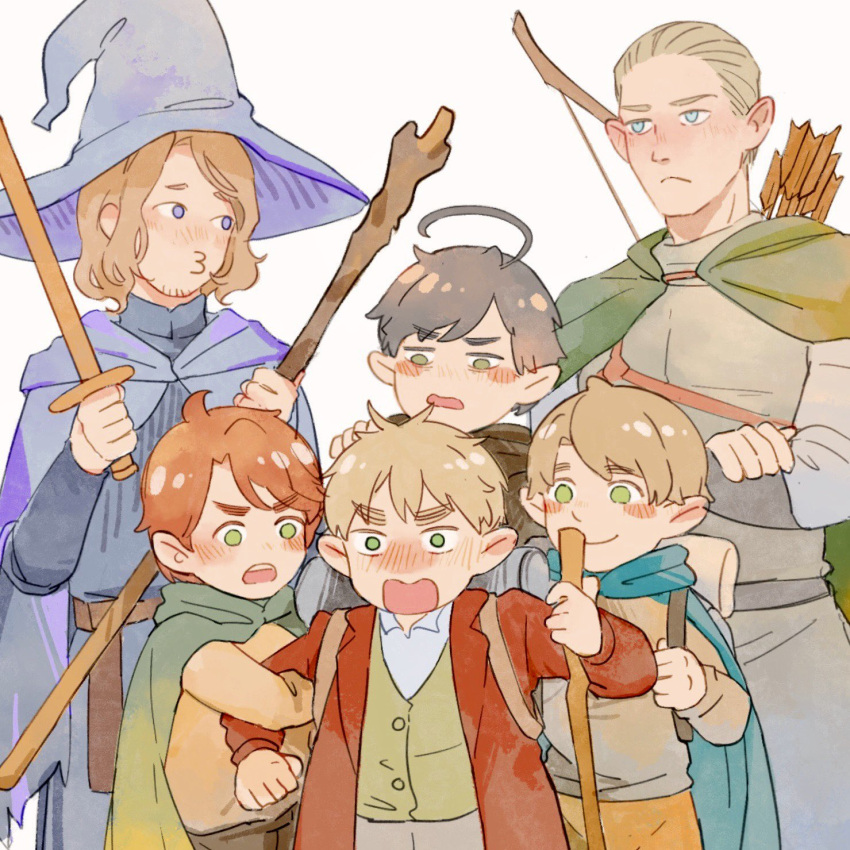 6+boys, arrow_(projectile), axis_powers_hetalia, blonde_hair, blue_eyes, blush, bow_(weapon), brothers